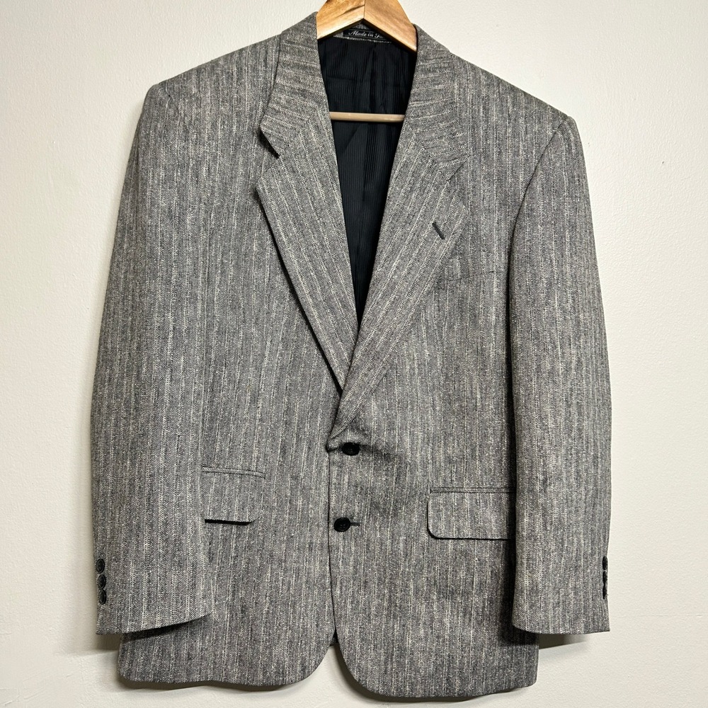 Pierre Balmain Paris Marseille Silk Wool Herringbone Blazer Grey 40 Short